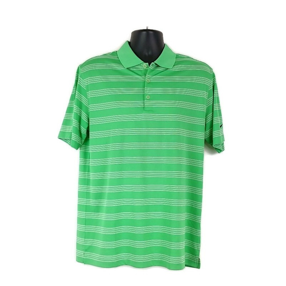 Nike Golf Polo Men Medium Green Striped Dri-FIT Tour Performance Short Sleeve